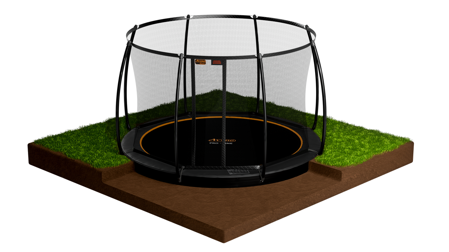 Avyna Trampoline FlatLevel Ø365 met veiligheidsnet | Zwart