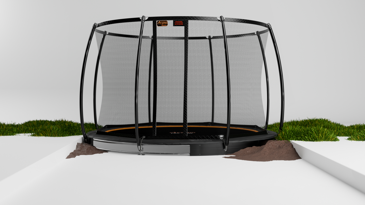 Avyna Trampoline FlatLevel Ø365 met veiligheidsnet | Zwart